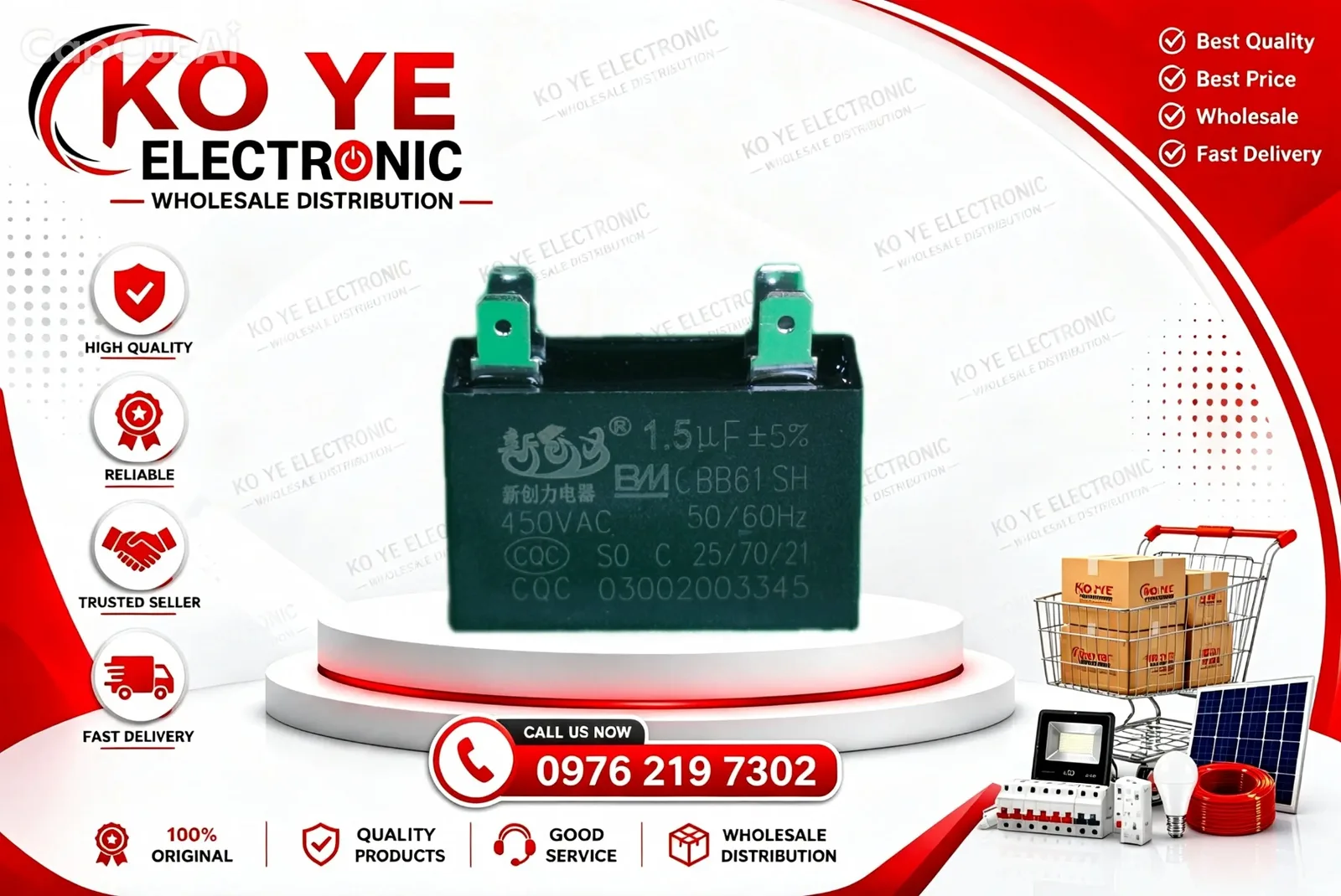 Aircon  ကွန်နဆာများ (1.5uF, 2uF, 2.5uF, 3uF, 3.5uF, 4uF)[span_1](start_span)[span_1](end_span)