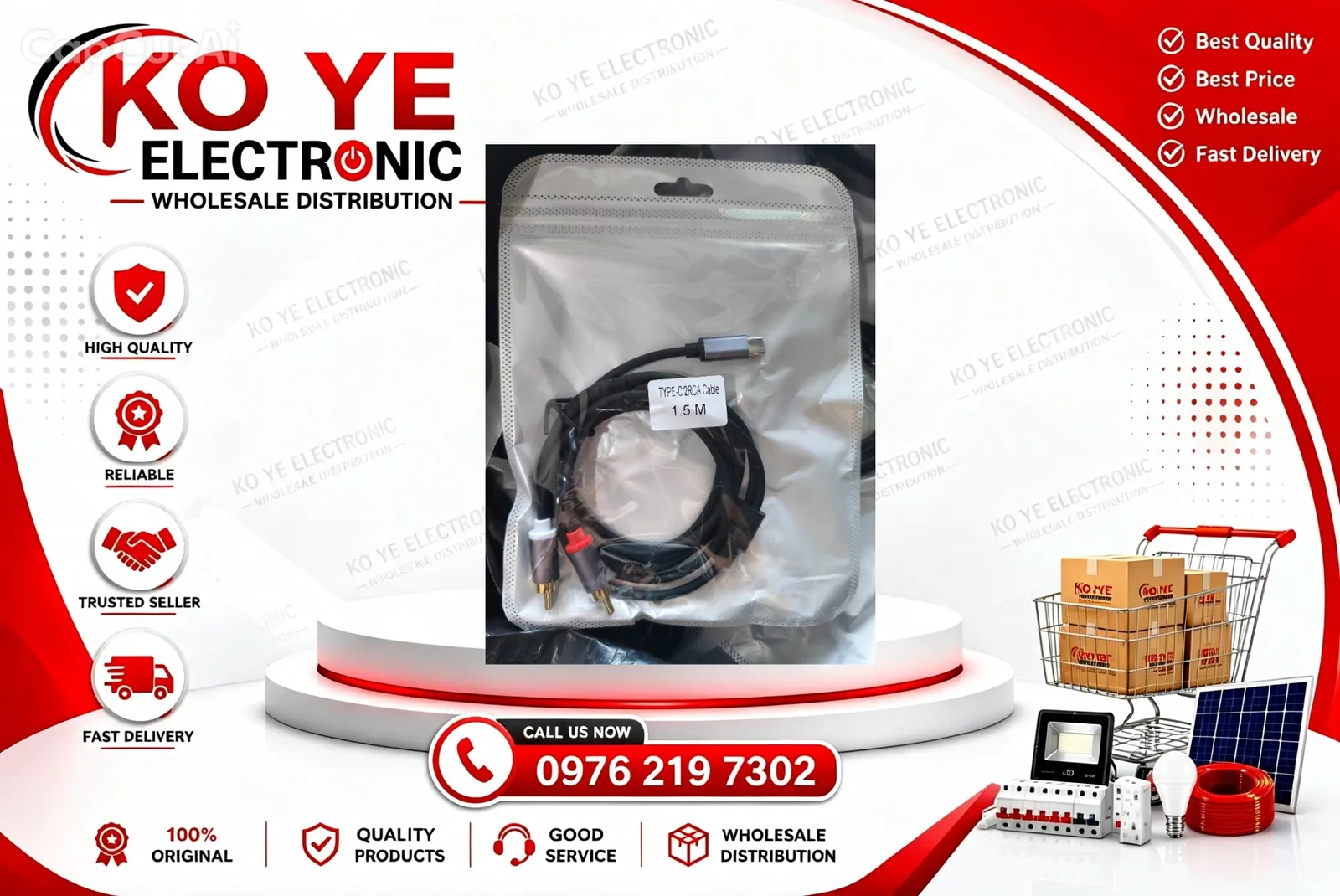 Type-C / 2RCA Audio Cable (1.5m) / Type-C to RCA ကြိုး