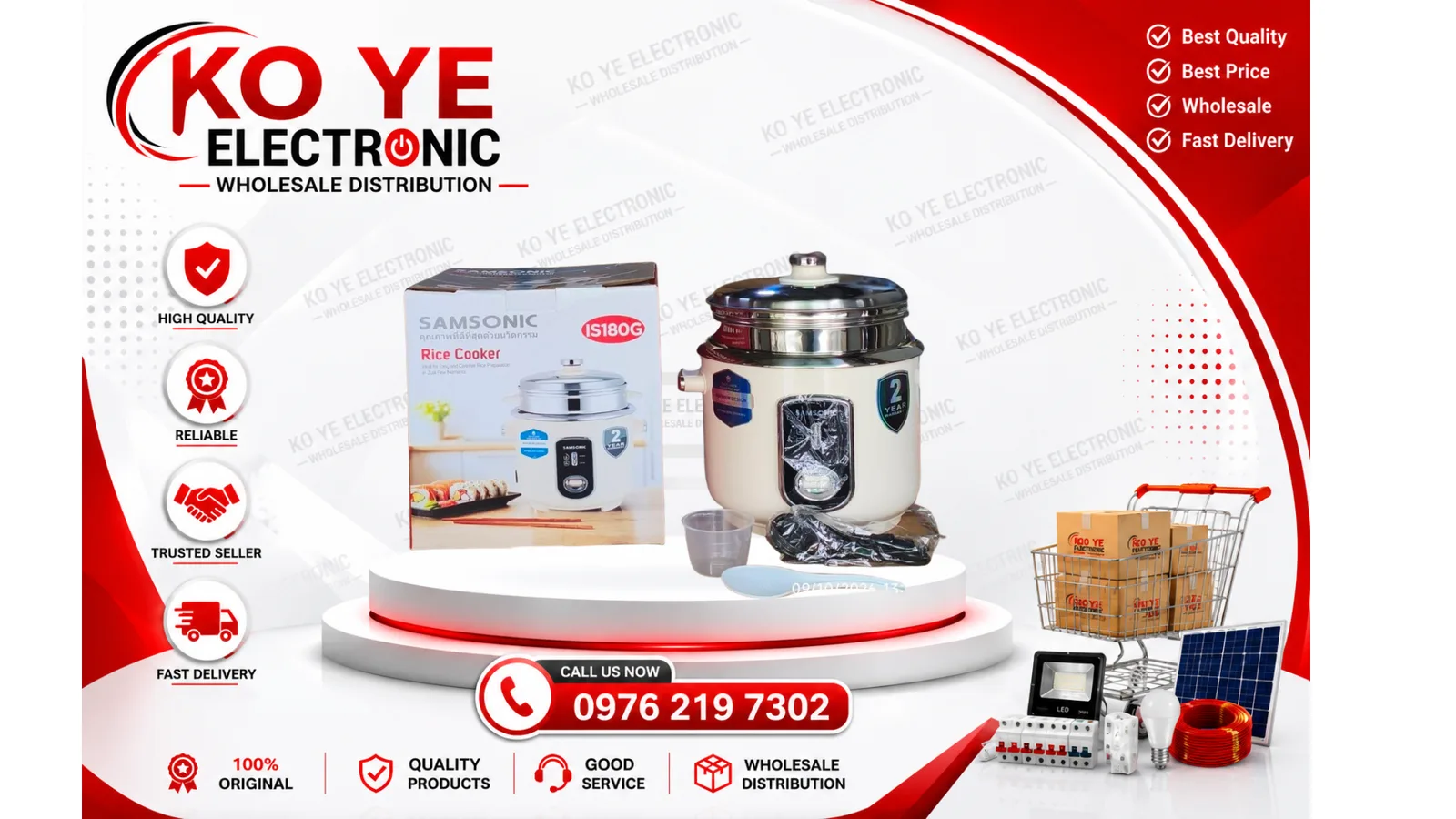 SAMSONIC 1.8L ထမင်းပေါင်းအိုး - အိုးသားစတီးပါ (SAM-IS180G)