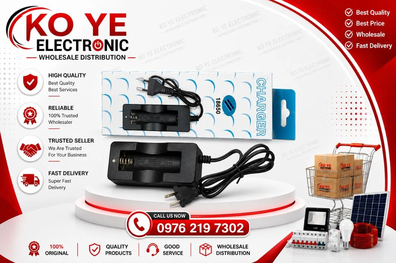 18650 Battery Single-Slot Charger with Cord (ဘက်ထရီ ၁ လုံးသွင်း ကြိုးပါအားသွင်းစက်)