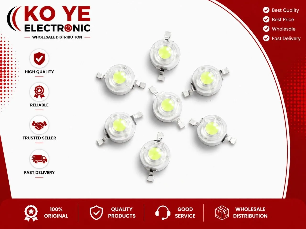 1W High Power LED Bead (1W မီးဆံ)