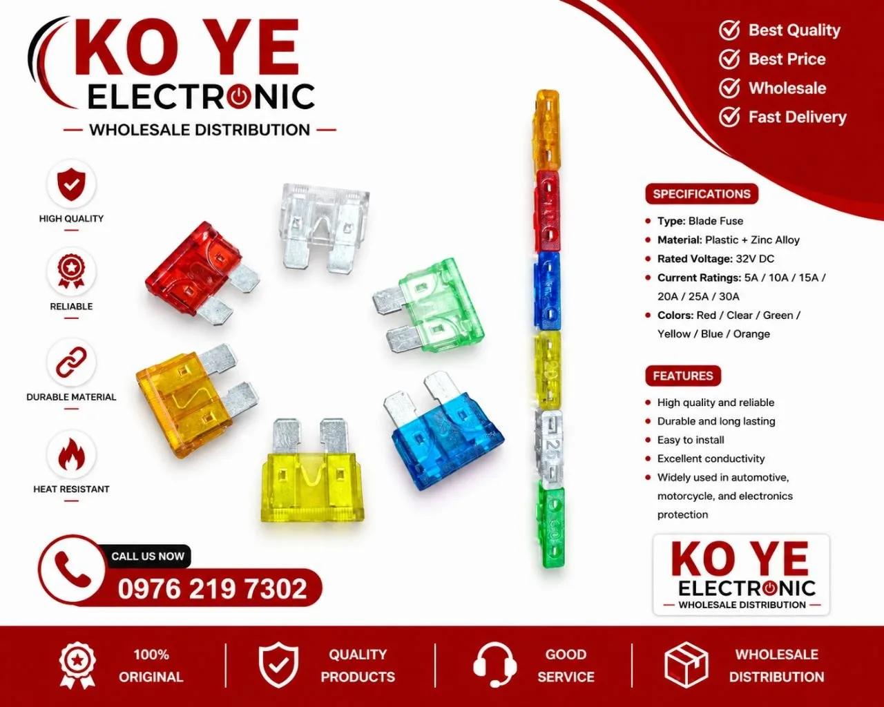 Thailand Automotive Blade Fuse (ယိုးဒယား ကားဖျူးစ်)