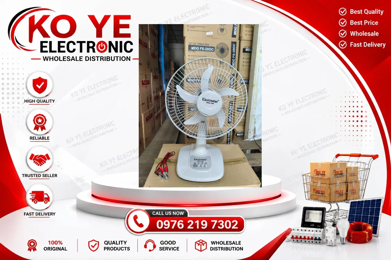 Electrostar ၁၂ လက်မ DC စားပွဲတင်ပန်ကာ / Electrostar 12" DC Fan