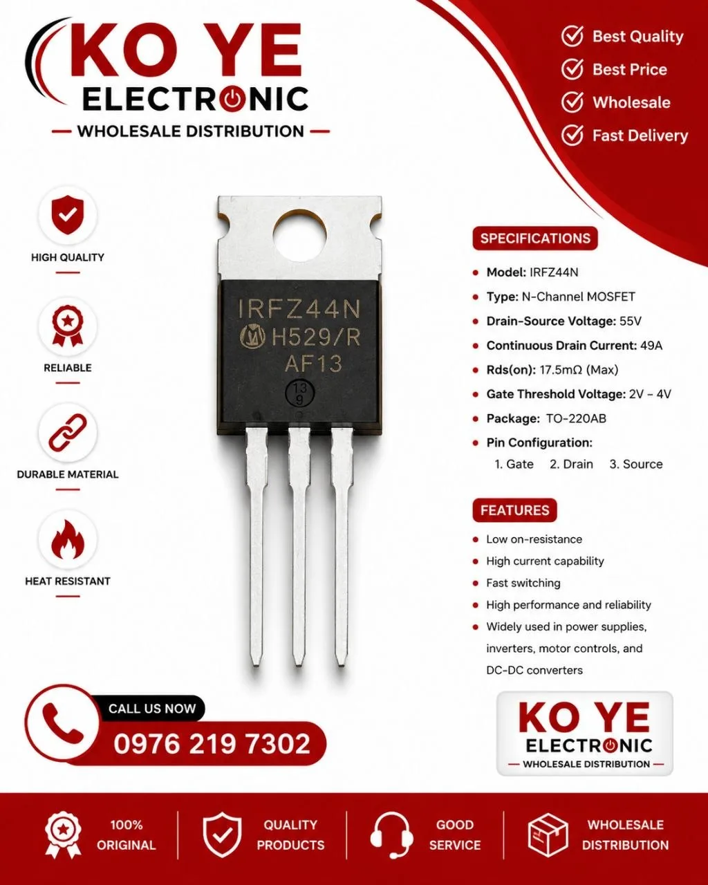 IRFZ44N Power FET (Z44 အိတ်ဖက်)