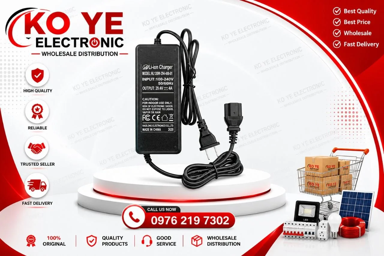 29.4V 4A Lithium Battery Charger (3.7V လစ်သီယမ်ဘက်ထရီသုံး လျှပ်စစ်စက်ဘီးအားသွင်းစက်)